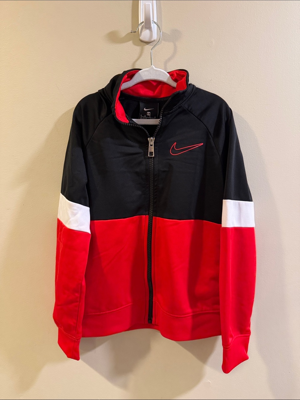 Nike Red, Black & White Colorblock Zip Jacket for Kids